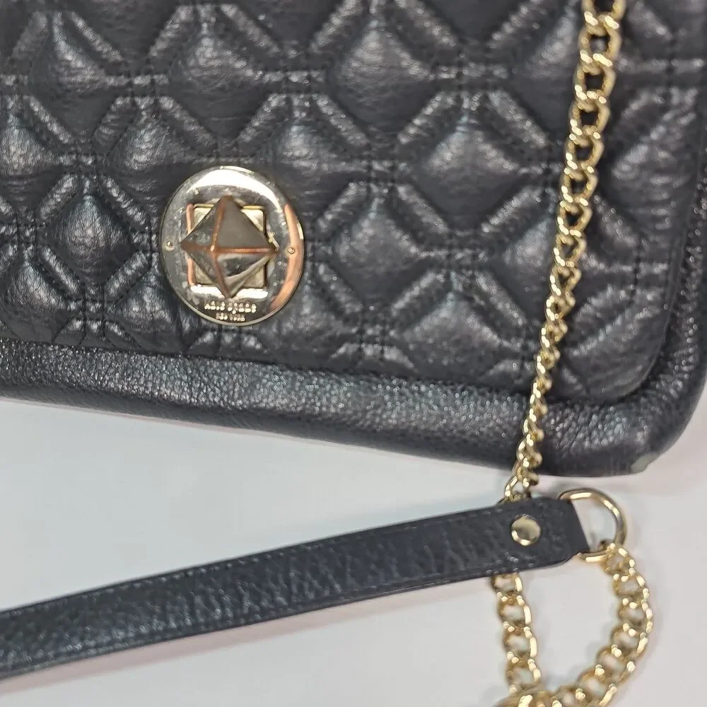 Kate Spade Black Quilted Leather Chain Crossbody Shoulder Bag Turn Lock